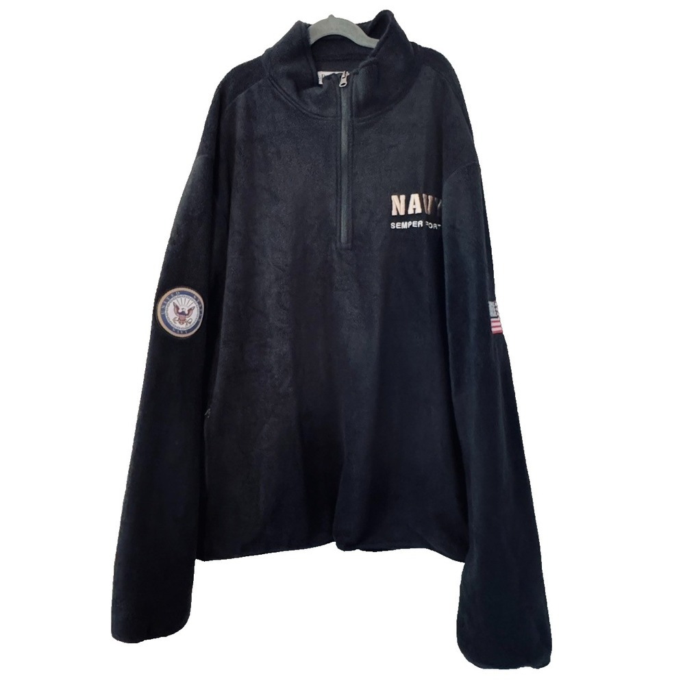 Bradford Exchange U.S. Navy Fleece Pullover Large Black Quarter Zip Military NWT